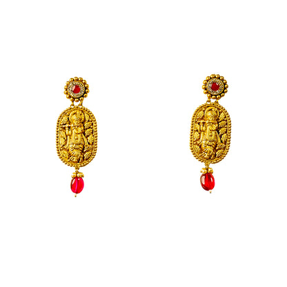 22K Antique Ruby Gold Earrings by Manuvel Malabar Jewellers