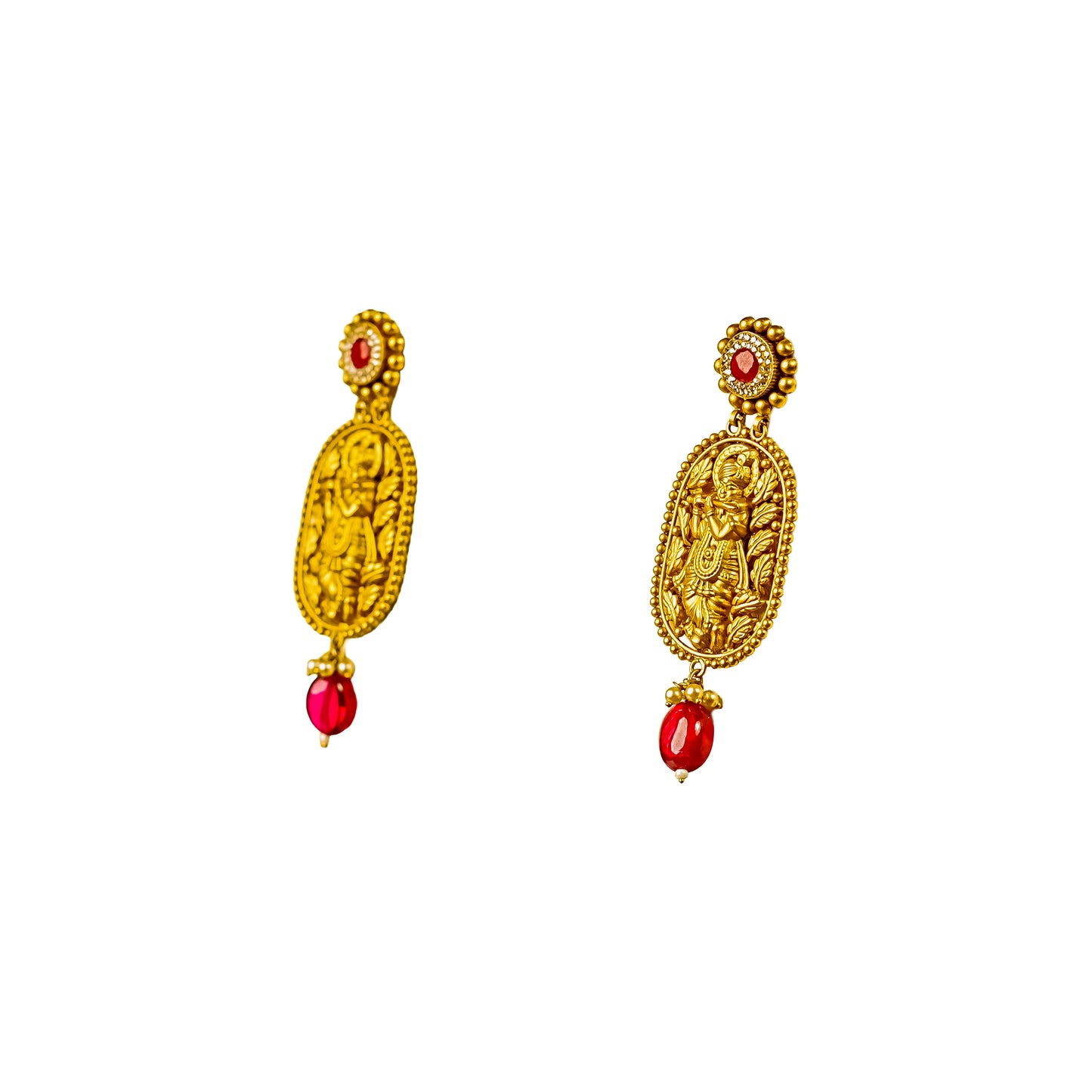 22K Antique Ruby Gold Earrings by Manuvel Malabar Jewellers, detail view 4