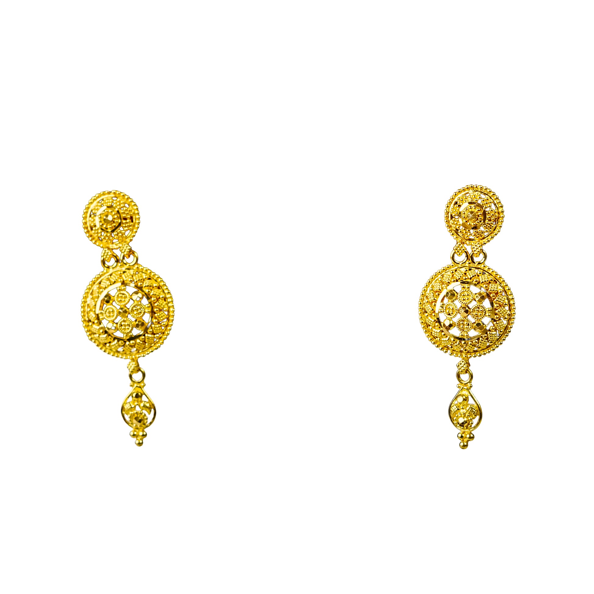 22K Kolkata Gold Drop Earrings by Manuvel Malabar Jewellers