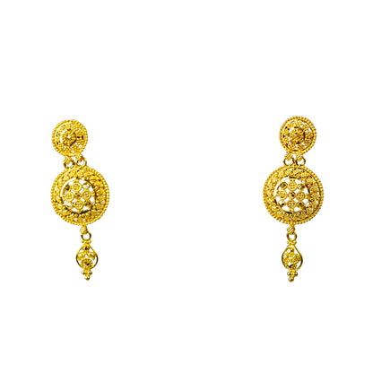 22K Kolkata Gold Drop Earrings by Manuvel Malabar Jewellers