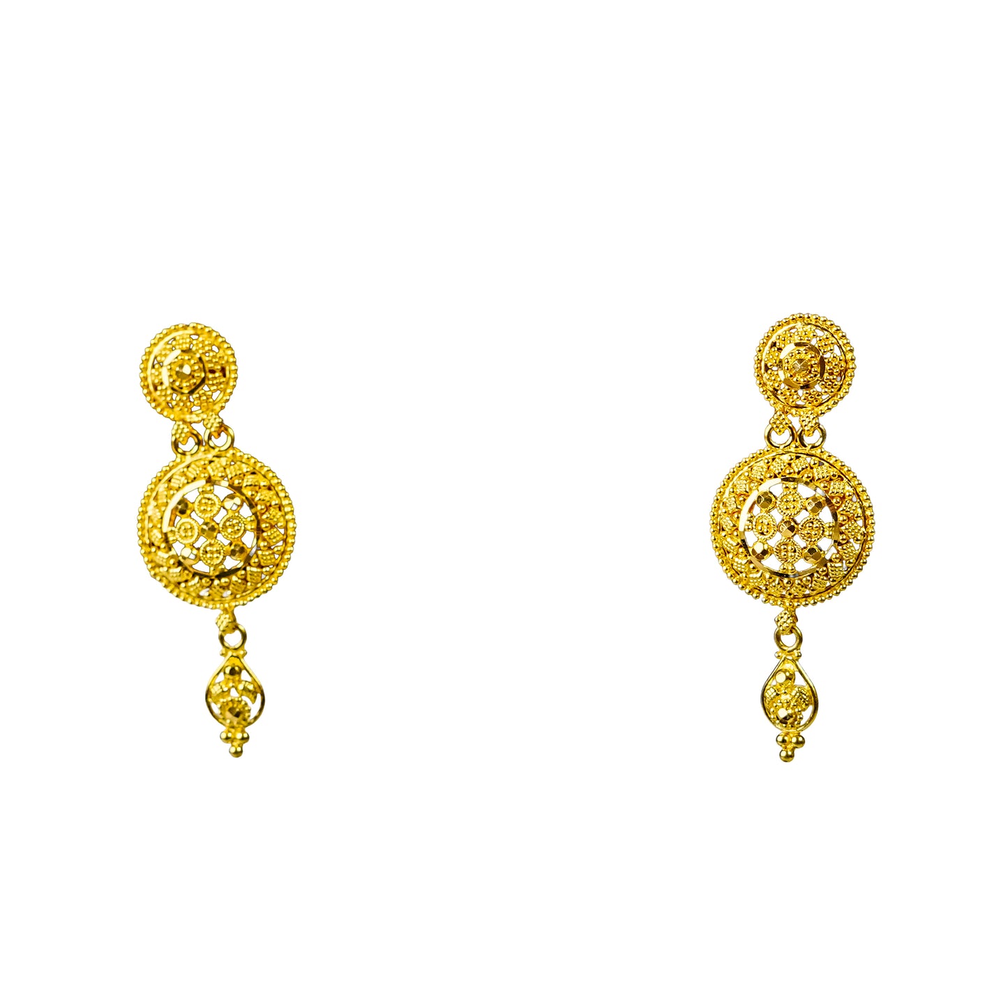 22K Kolkata Gold Drop Earrings by Manuvel Malabar Jewellers, detail view 2