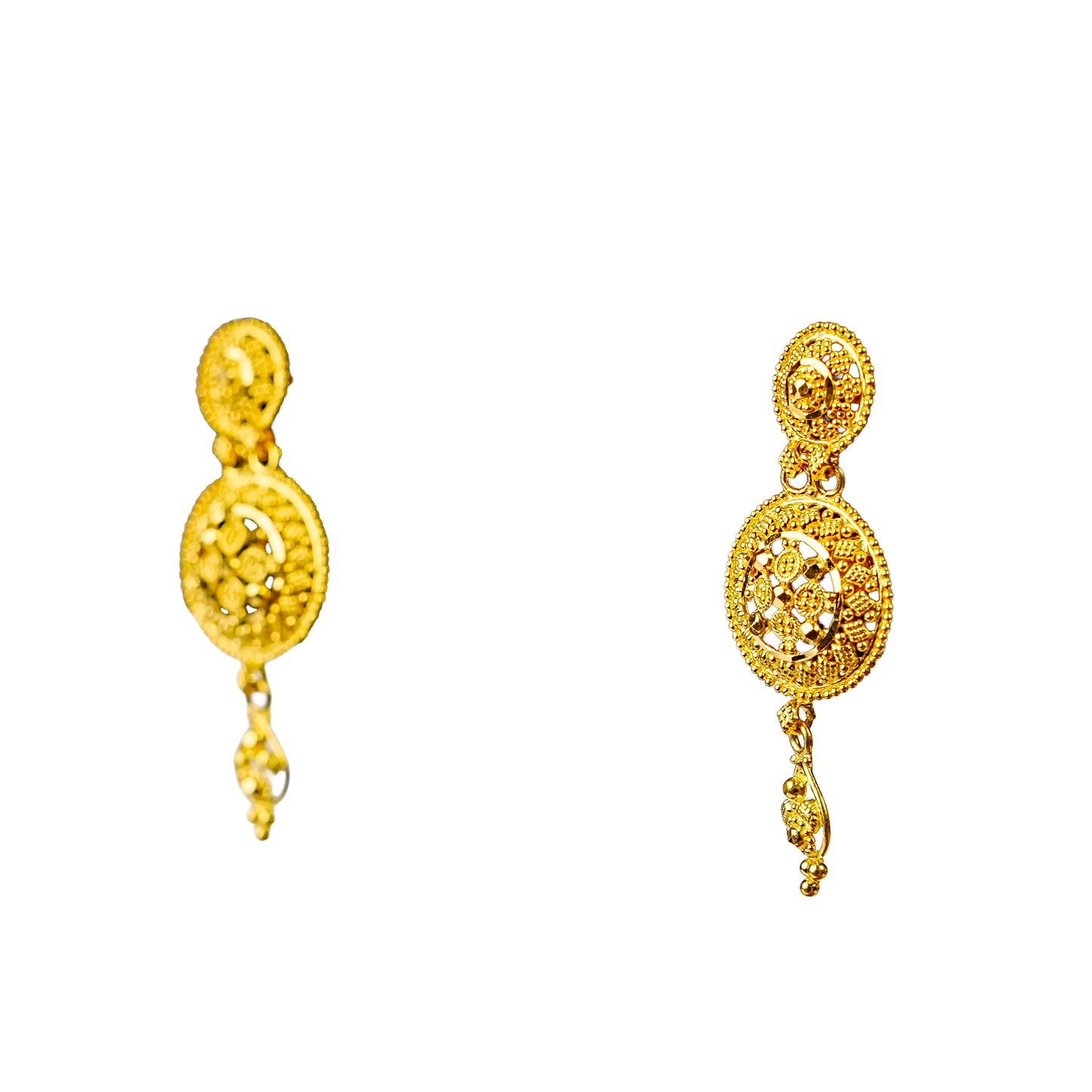 22K Kolkata Gold Drop Earrings by Manuvel Malabar Jewellers, detail view 3