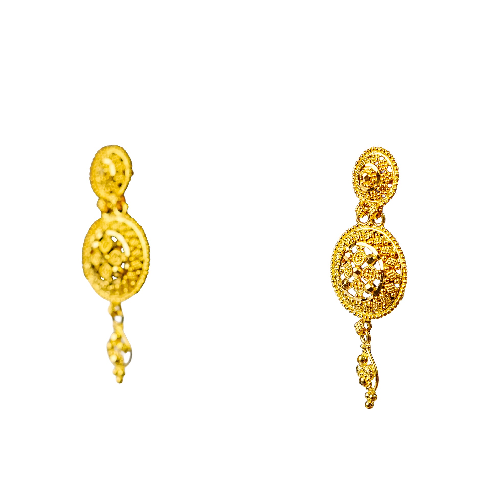 22K Kolkata Gold Drop Earrings by Manuvel Malabar Jewellers, detail view 3