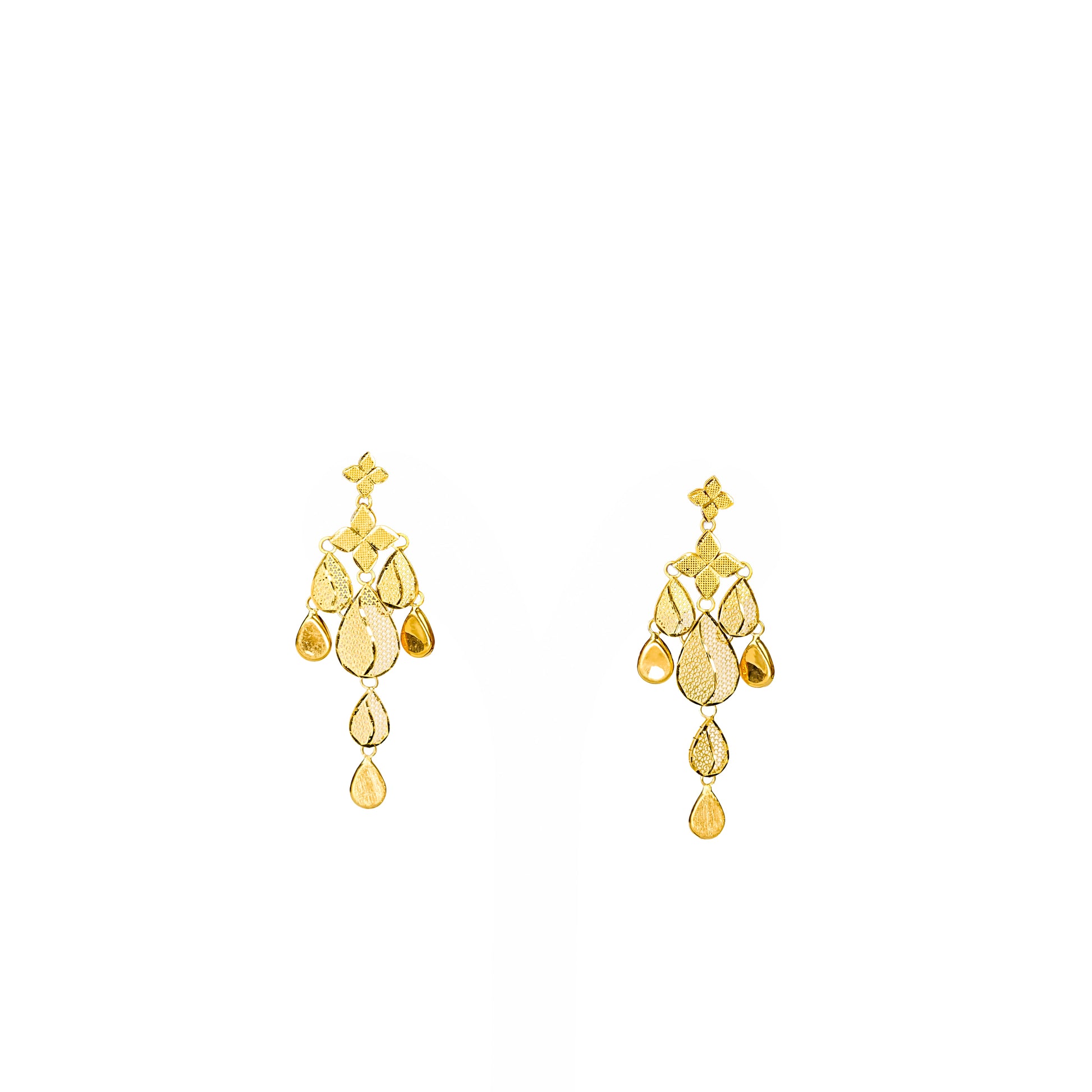 22K Turkish Gold Leaf Drop Earrings by Manuvel Malabar Jewellers