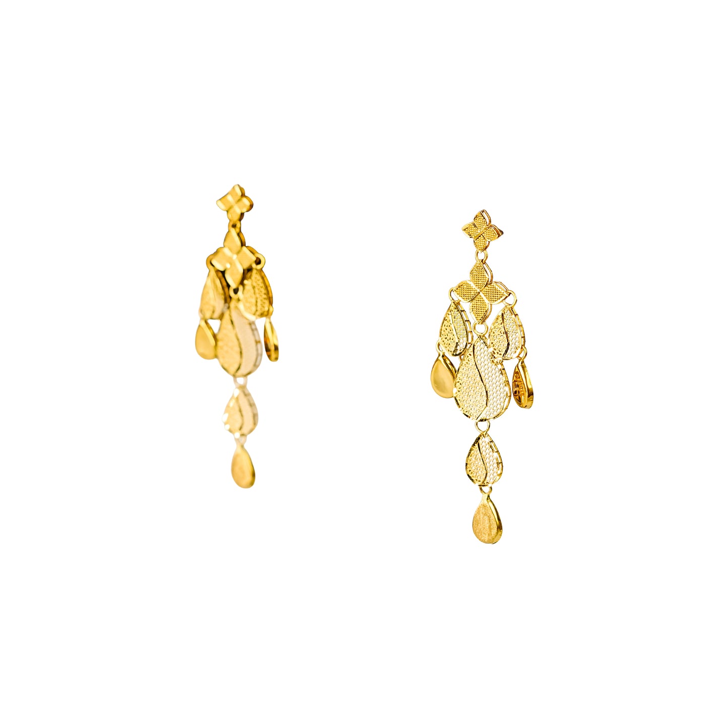 22K Turkish Gold Leaf Drop Earrings by Manuvel Malabar Jewellers, detail view 4