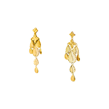 22K Turkish Gold Leaf Drop Earrings by Manuvel Malabar Jewellers, detail view 4