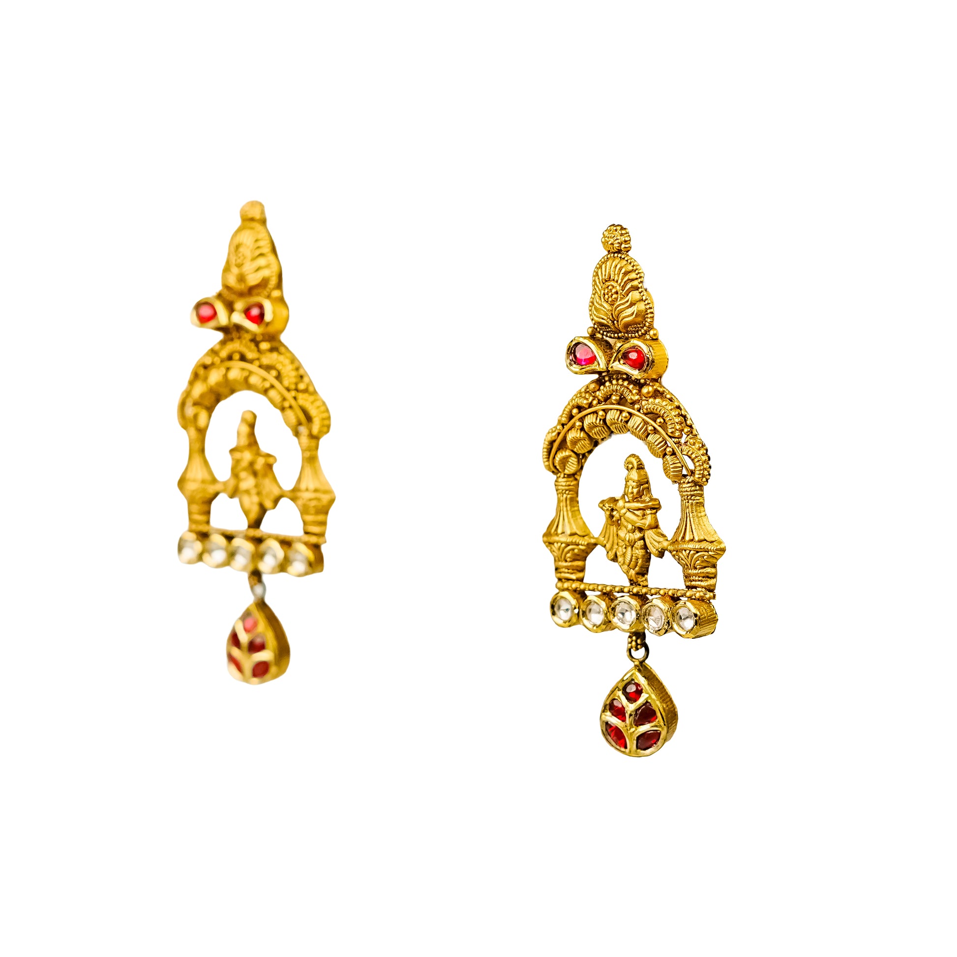 22K Antique Kundan Temple Earrings by Manuvel Malabar Jewellers, detail view 3