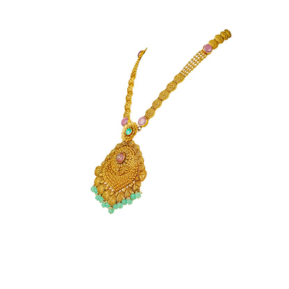 22K Antique Emerald Gold Necklace by Manuvel Malabar Jewellers, detail view 3